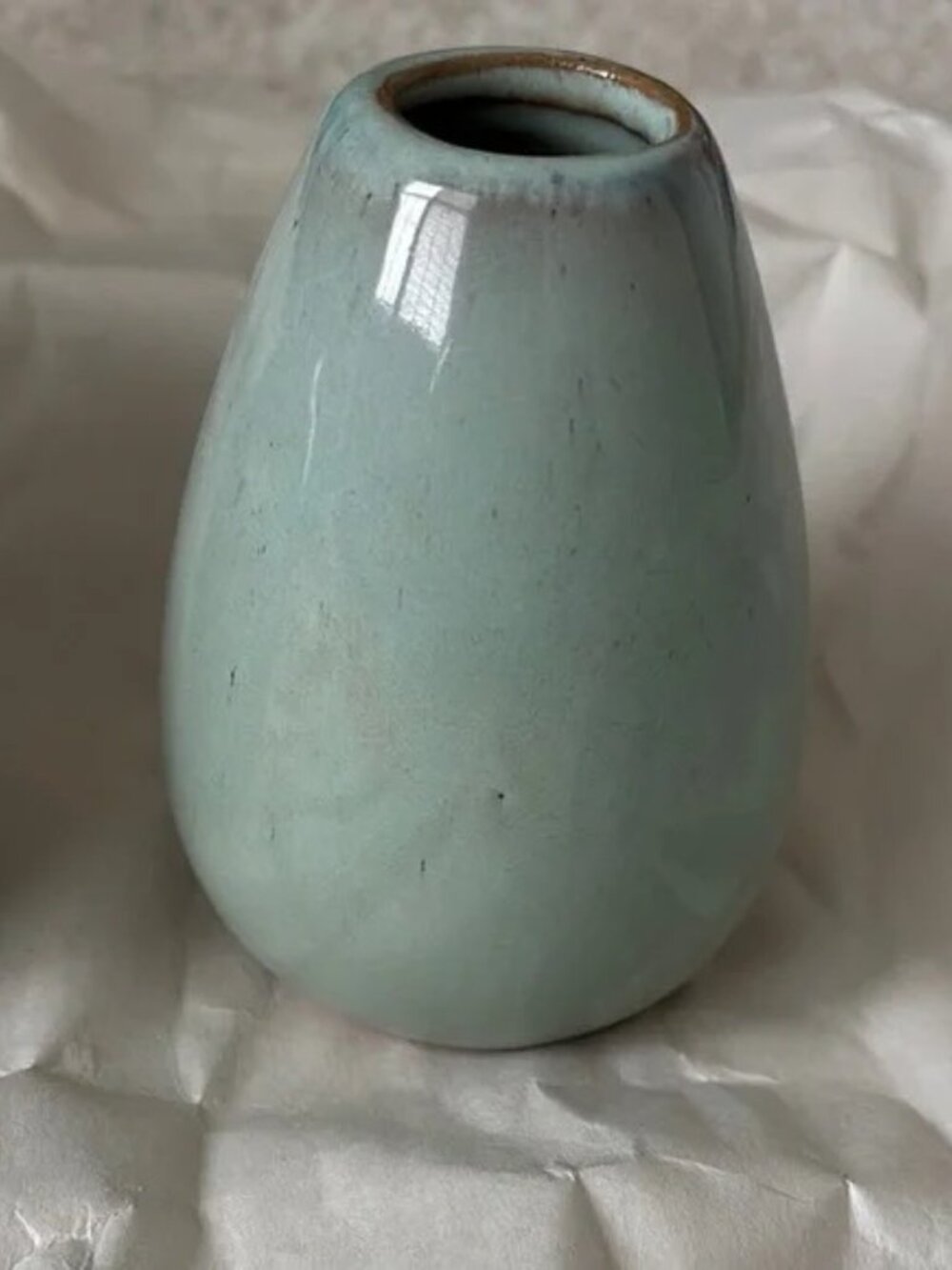Sea Foam Green Ceramic Glazed Flower Vase, Bud Vases, 4" x 3" Set of 2 - Picture 6 of 6